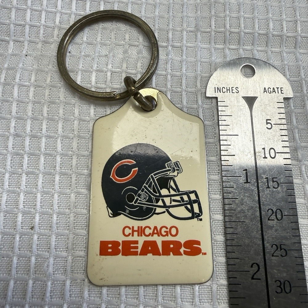 Vtg Chicago Bears NFL Football Helmet Keychain Key Ring Crown Ad Promo Enamel